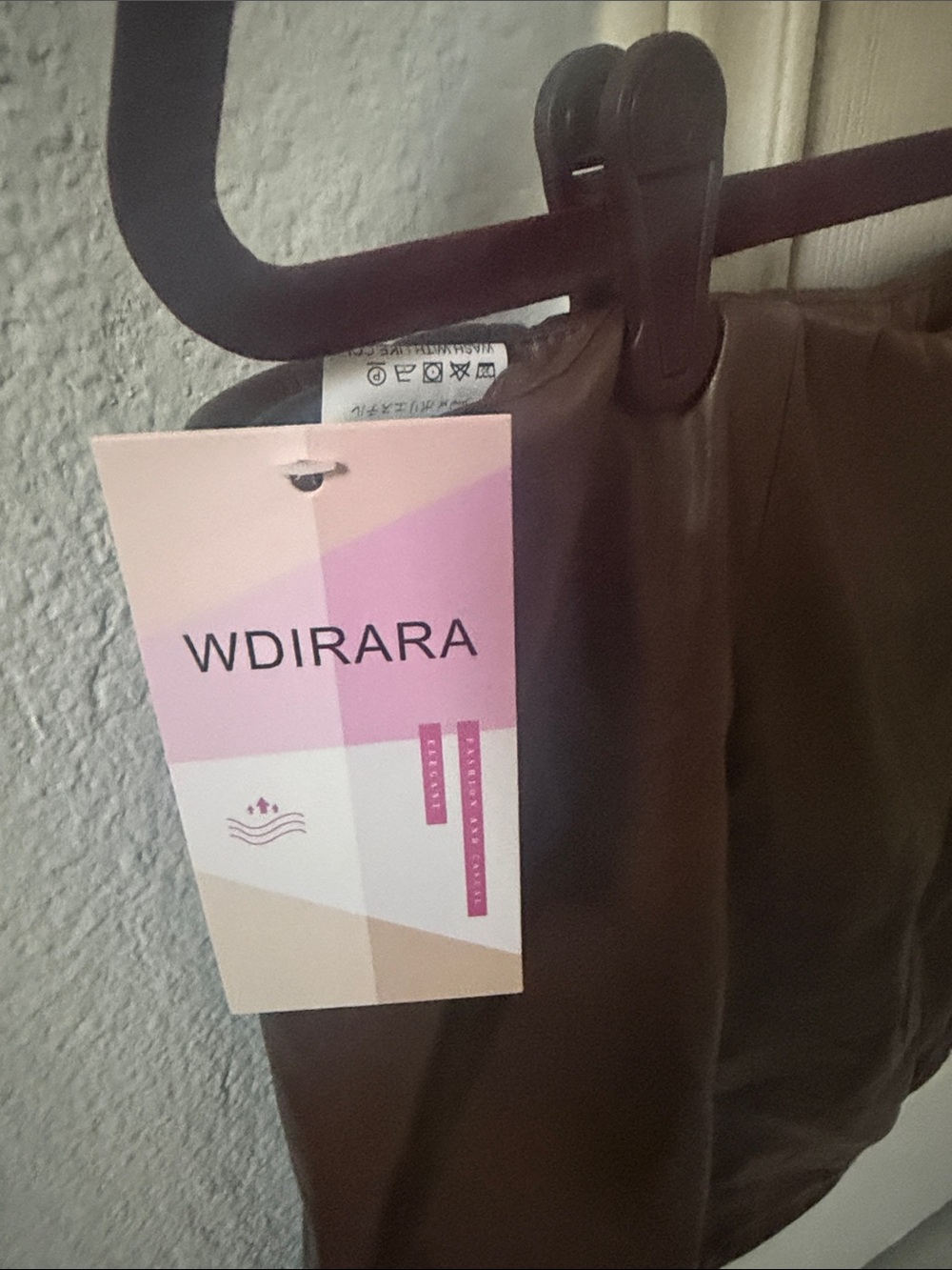 Brand New w/Tags Brown Faux Leather Mini Skirt with Gold Toggle Detail - Picture 3 of 8